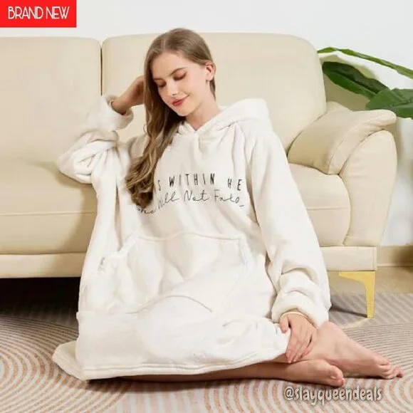 Oversized Sherpa Fleece Wearable Blanket Hoodie with Pocket